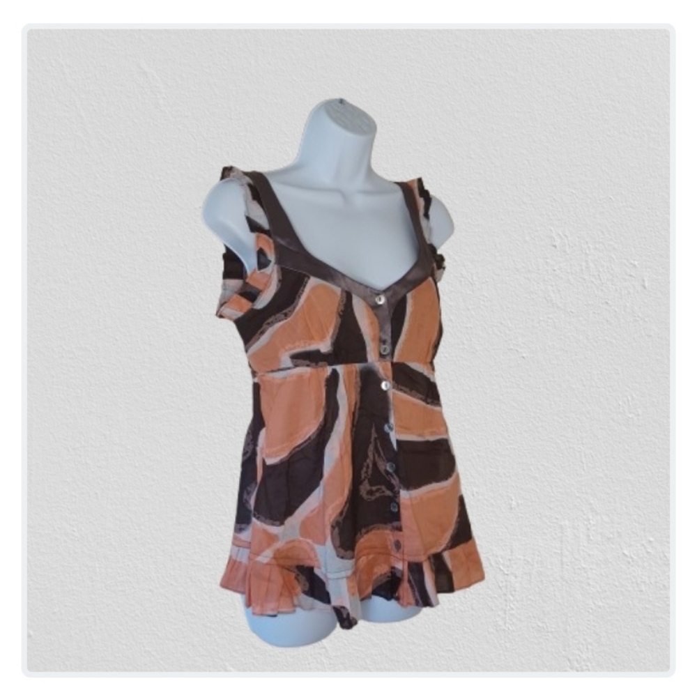 Nwot Development by Erica Davies Orange/Brown Abstract Sleeveless Top,